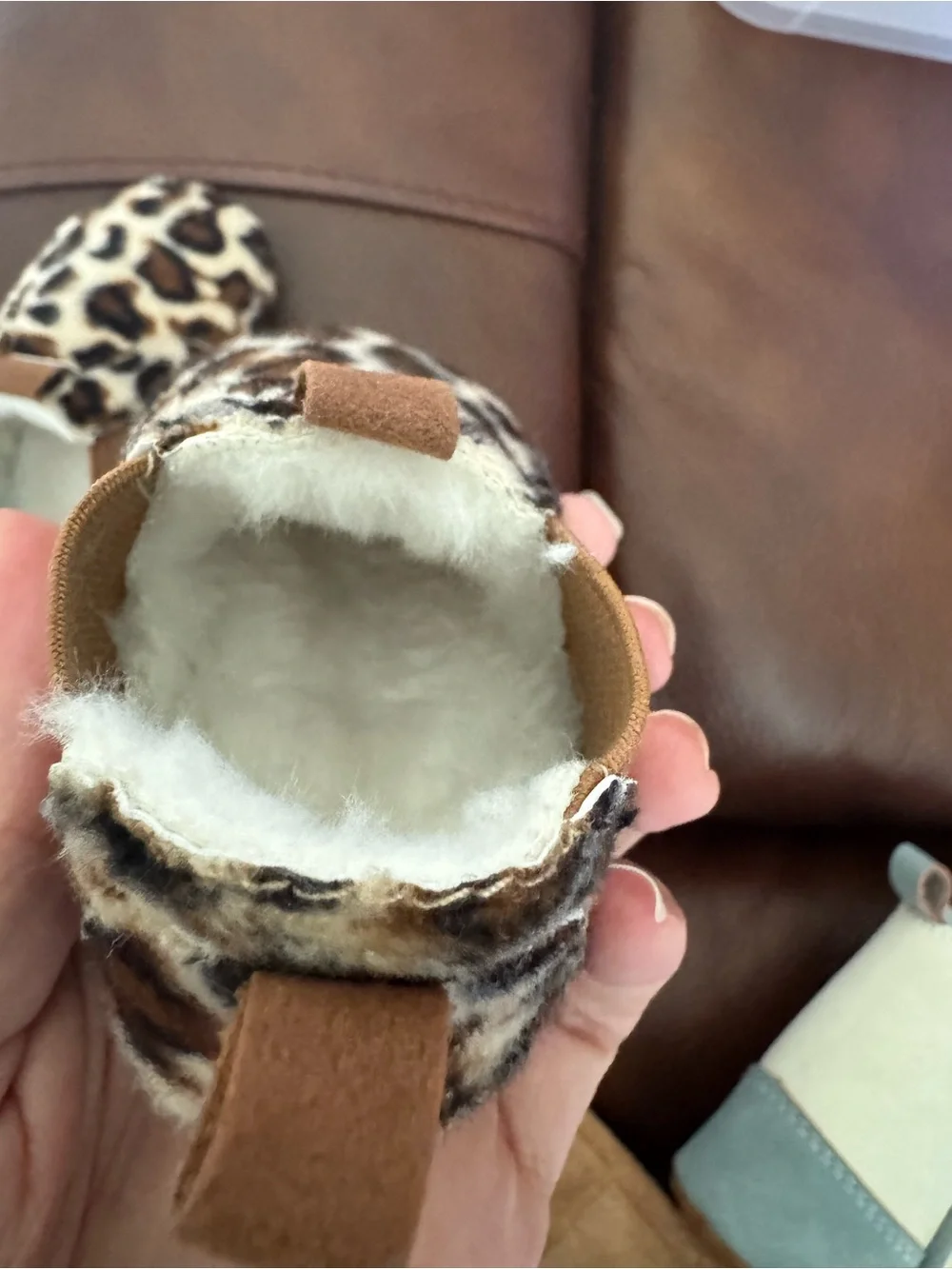 Leopard Print Kids Slip-On Booties - Faux Fur Lined